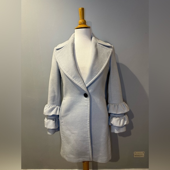 Like new! Club Monaco wool coat light blue ruffle sleeves size xs - Picture 2 of 9